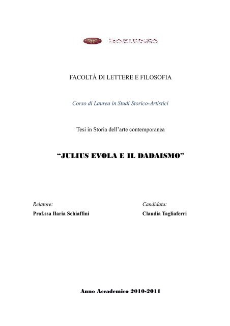 “JULIUS EVOLA E IL DADAISMO” - Fondazione Julius Evola