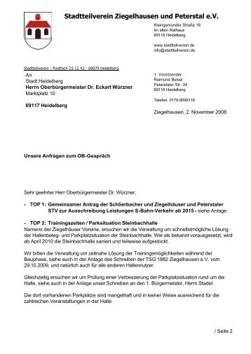 Anschreiben OB - Stadtteilverein Ziegelhausen und Peterstal e.V.
