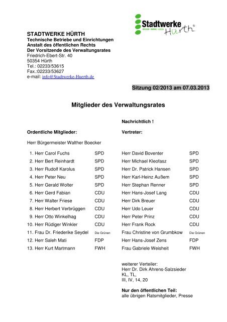 Verwaltungsrat, einladung 02.13ö - Stadtwerke Hürth