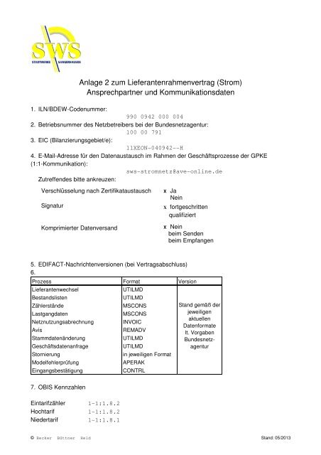 Lieferantenrahmenvertrag - STADTWERKE SANGERHAUSEN GmbH