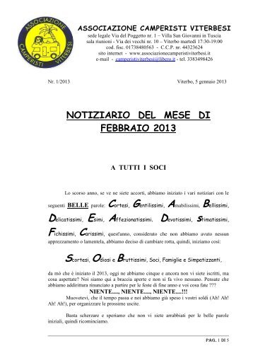 Carissimi Soci e Simpatizzanti, - Associazione Camperisti Viterbesi