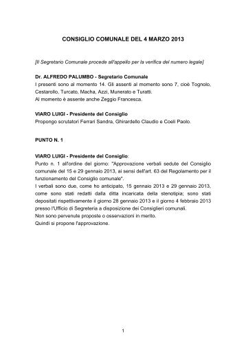 Verbale Consiglio Comunale del 04 marzo 2013 - Comune di ...