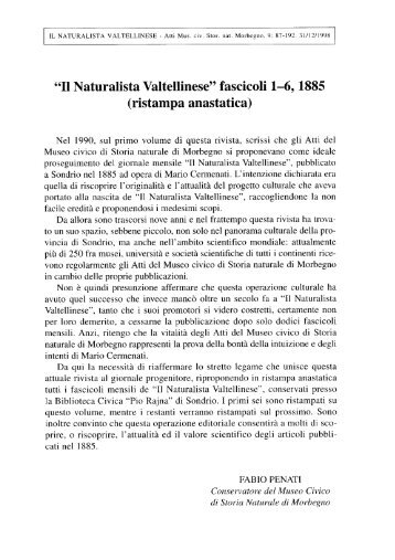“Il Naturalista Valtellinese” fascicoli 1-6, 1885 (ristampa anastatica)
