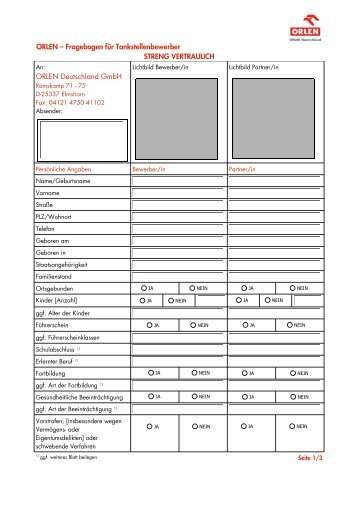 star Fragebogen zum Download (pdf) - ORLEN Deutschland