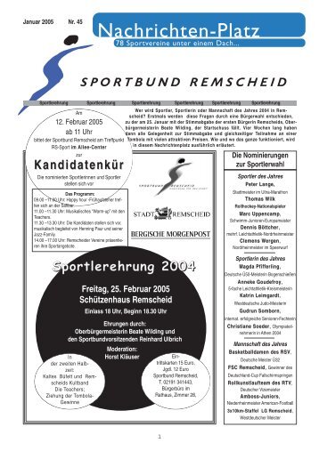 Sportler des Jahres - Sportbund Remscheid