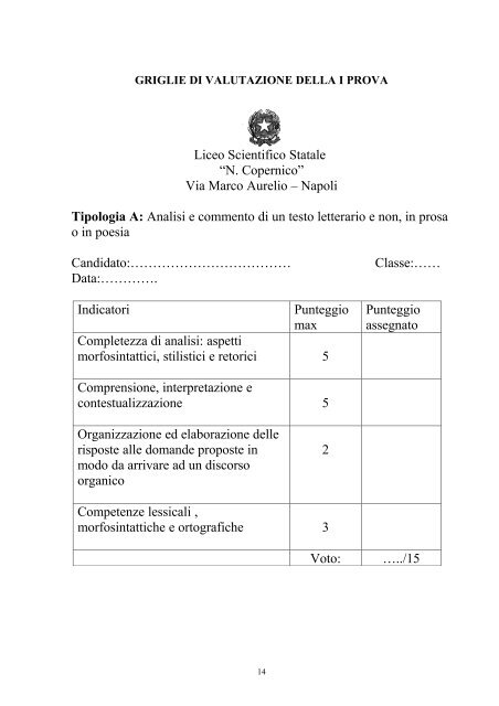 documento di classe del 15 maggio vb - Liceo Copernico