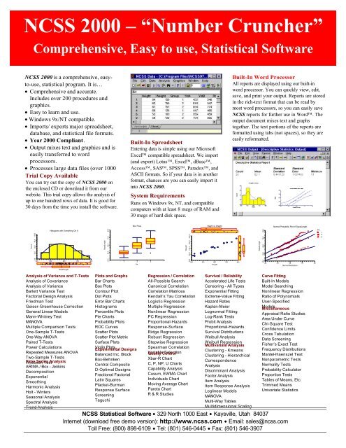 NCSS 2000 – “Number Cruncher” - Statcon
