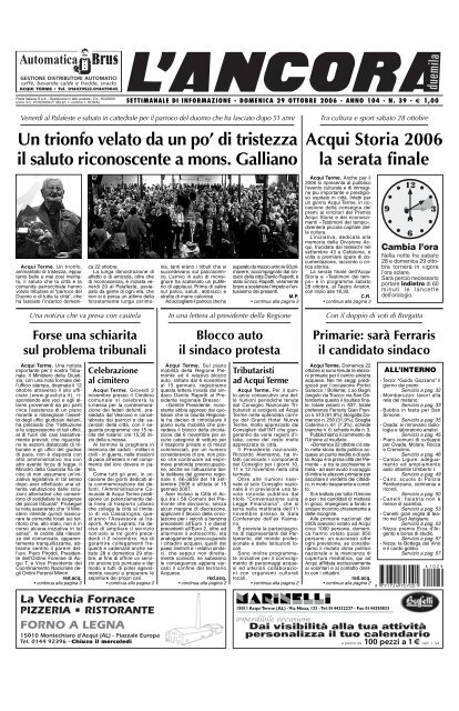 di tristezza il saluto riconoscente a mons. Galliano Acqui Storia 2006 ...