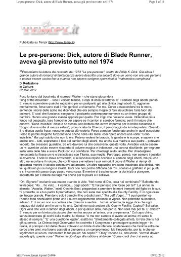 Le pre-persone: Dick, autore di Blade Runner - Medicina e Persona