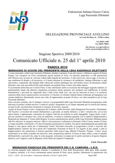 Comunicato Ufficiale n. 25 del 1° aprile 2010 - FIGC Avellino
