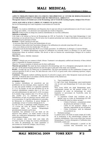 aspects therapeutiques des cicatrices cheloïdiennes ... - Mali Medical