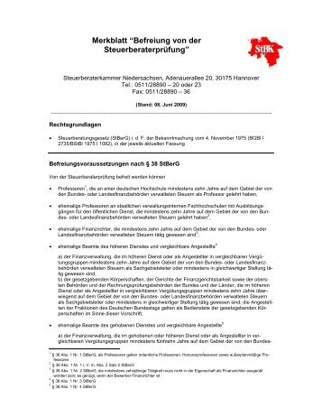 Merkblatt “Befreiung von der Steuerberaterprüfung”