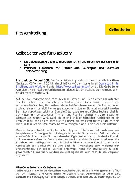 Download Pressemitteilung - Gelbe Seiten Marketing Gesellschaft