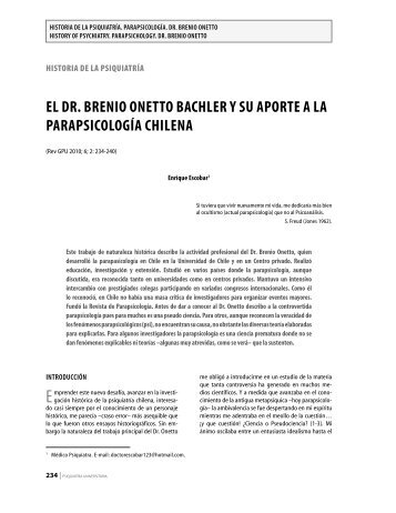 El Dr. BrEnio onEtto BachlEr y su aportE a la parapsicología chilEna