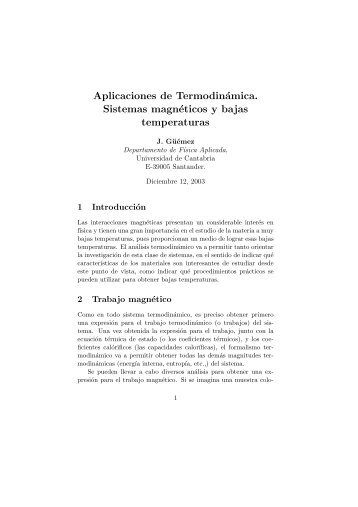 Aplicaciones de Termodinámica. Sistemas magnéticos y bajas ...