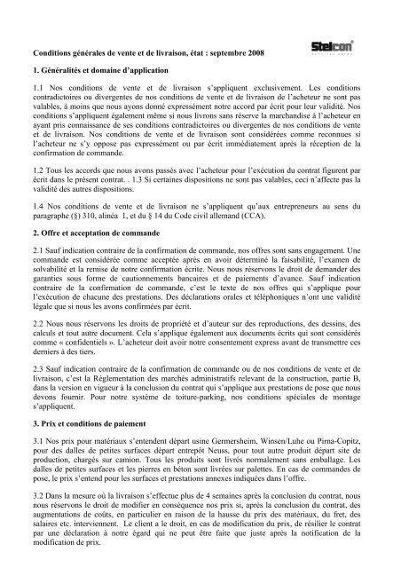 Stelcon Conditions generales de vente et de livraison - BTE Stelcon ...