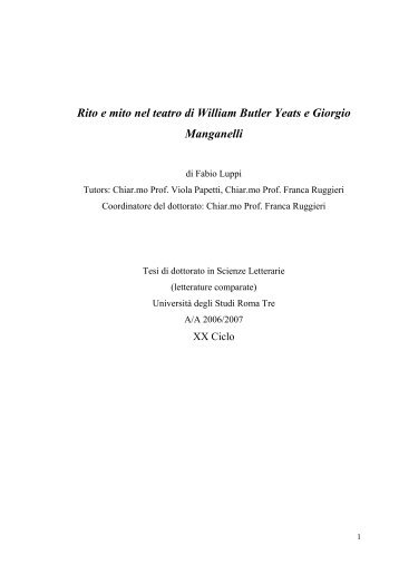 Rito e mito nel teatro di William Butler Yeats e Giorgio Manganelli