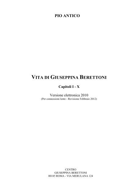 Cap. I - X - Giuseppina Berettoni