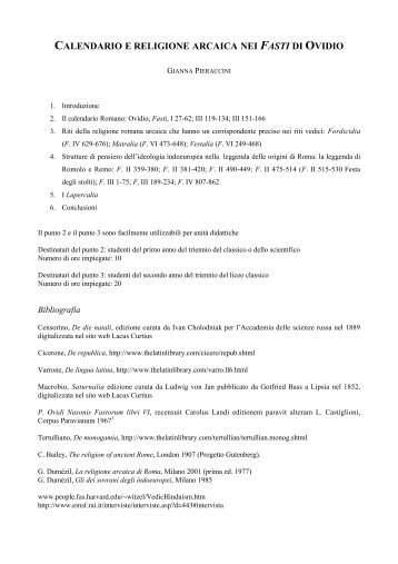 CALENDARIO E RELIGIONE ARCAICA NEI FASTI DI OVIDIO