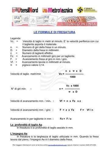 LE FORMULE DI FRESATURA - UtensilNord