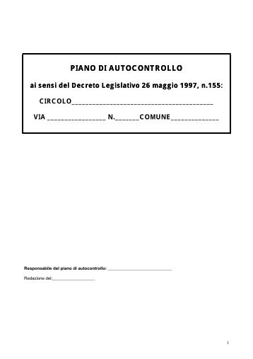Piano di autocontrollo sanitario secondo il metodo HACCP - Assieme