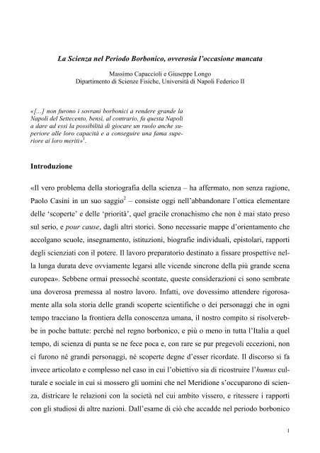 La Scienza nel Periodo Borbonico: ovverosia l ... - INFN Napoli