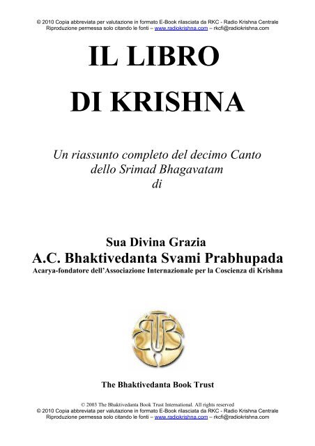 IL LIBRO DI KRISHNA Un riassunto completo del ... - bhaktibooks.com