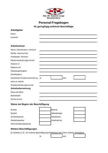 Personalstammdaten für geringfügig Beschäftigte PDF (94 KB)