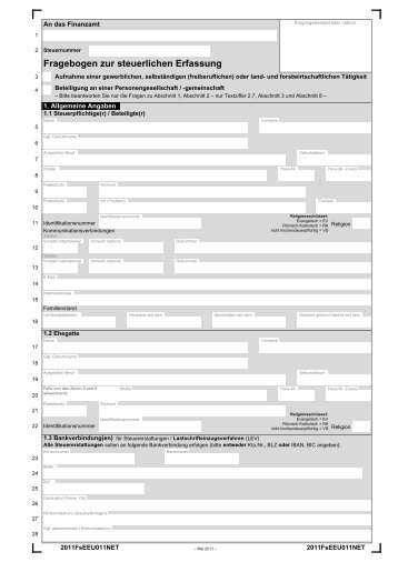 Fragebogen zur steuerlichen Erfassung