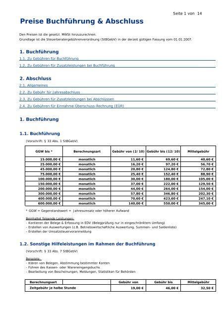 Preisliste gesamt - Steuerberater Egbert Chwatal