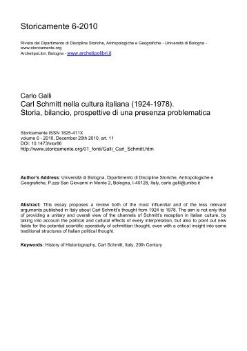 carl schmitt nella cultura italiana (1924-1978) - Storicamente