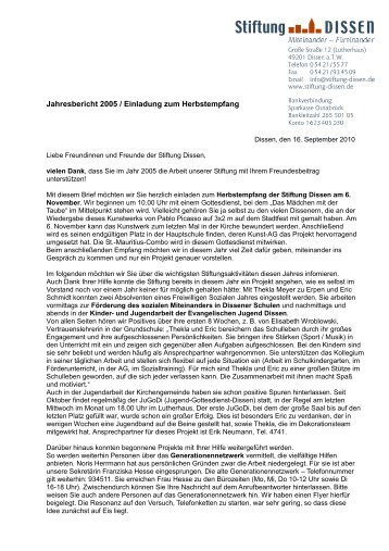 Jahresbericht 2005 / Einladung zum Herbstempfang - Stiftung Dissen