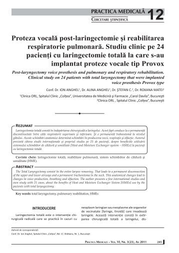 Proteza vocală post-laringectomie şi reabilitarea ... - medica.ro