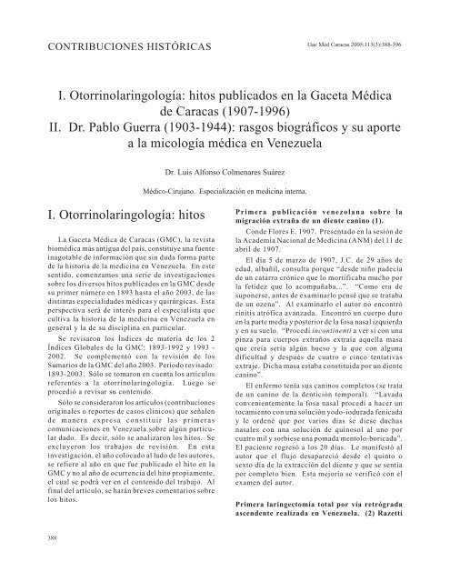 hitos publicados en la Gaceta Médica de Caracas - Academia ...