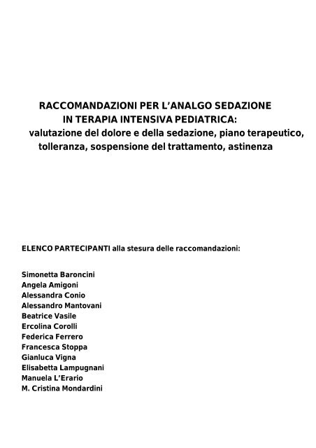 RACCOMANDAZIONI PER L'ANALGO SEDAZIONE IN ... - SARNePI