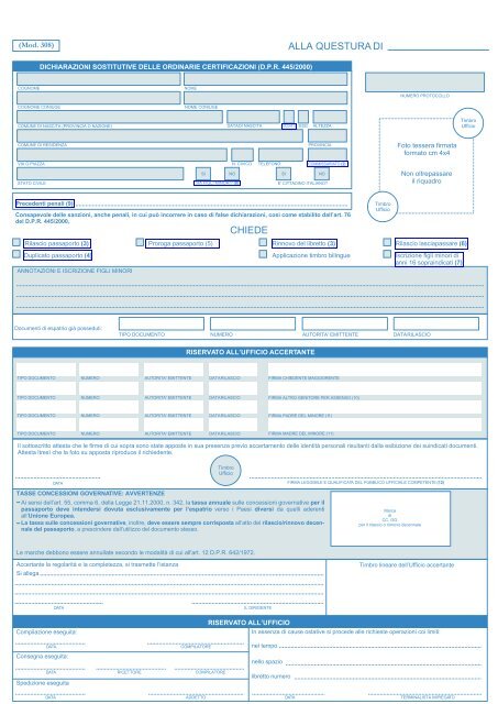 Modulo 308 Passaporto - Modulo