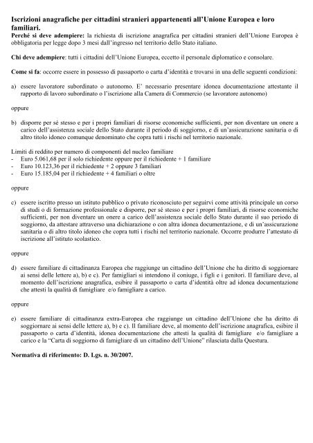 Richieste d'iscrizione anagrafica (residenza) - Comune di Cogoleto