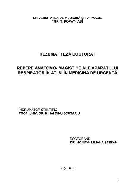 rezumat tez doctorat repere anatomo-imagistice ale ... - Gr.T. Popa