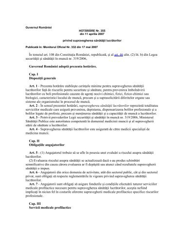 HOTĂRÂRE nr. 355 din 11 aprilie 2007 privind supravegherea ...