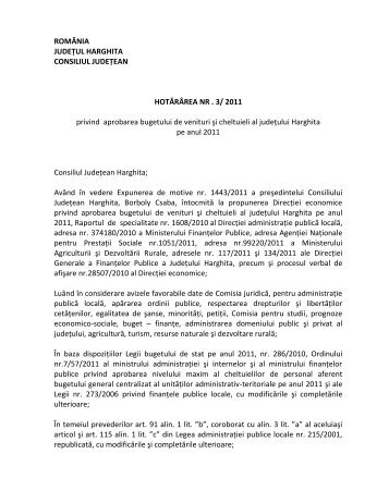 Bugetul de venituri şi cheltuieli al judeţului Harghita pe anul 2011