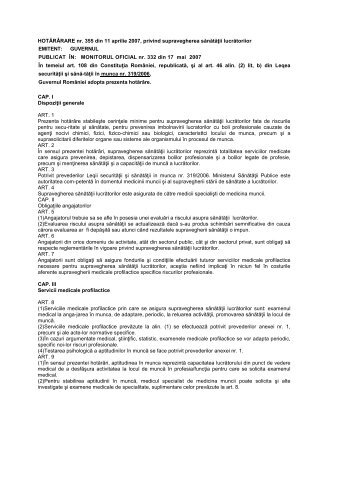 HG 355.2007 privind supravegherea sanatatii ... - SSM & SIU SRL