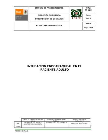 PR-SQ-31 Intubación Endotraqueal en el Paciente Adulto - Inicio