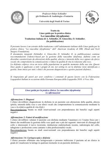 raccomandazioni internazionali sulla corretta gestione della disfonia