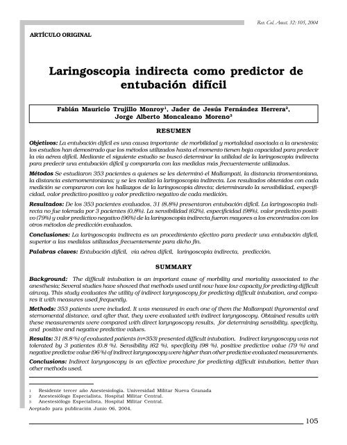 Laringoscopia indirecta como predictor de entubación difícil