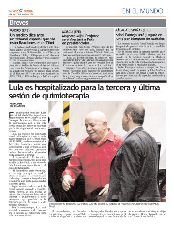Lula es hospitalizado para la tercera y última sesión de ... - Voz Diaria