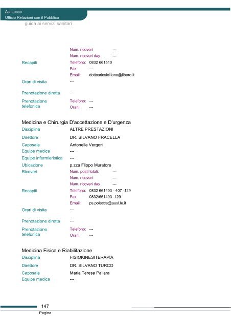Guida ai servizi di ASL Lecce - Portale Regionale della Salute