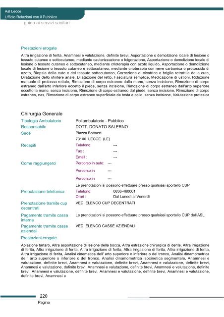 Guida ai servizi di ASL Lecce - Portale Regionale della Salute