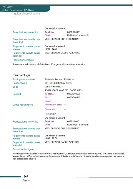 Guida ai servizi di ASL Lecce - Portale Regionale della Salute