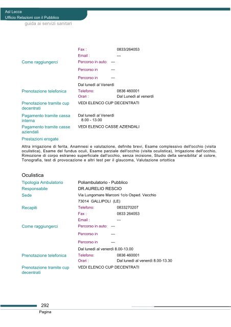 Guida ai servizi di ASL Lecce - Portale Regionale della Salute