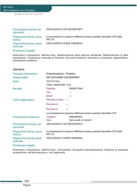 Guida ai servizi di ASL Lecce - Portale Regionale della Salute